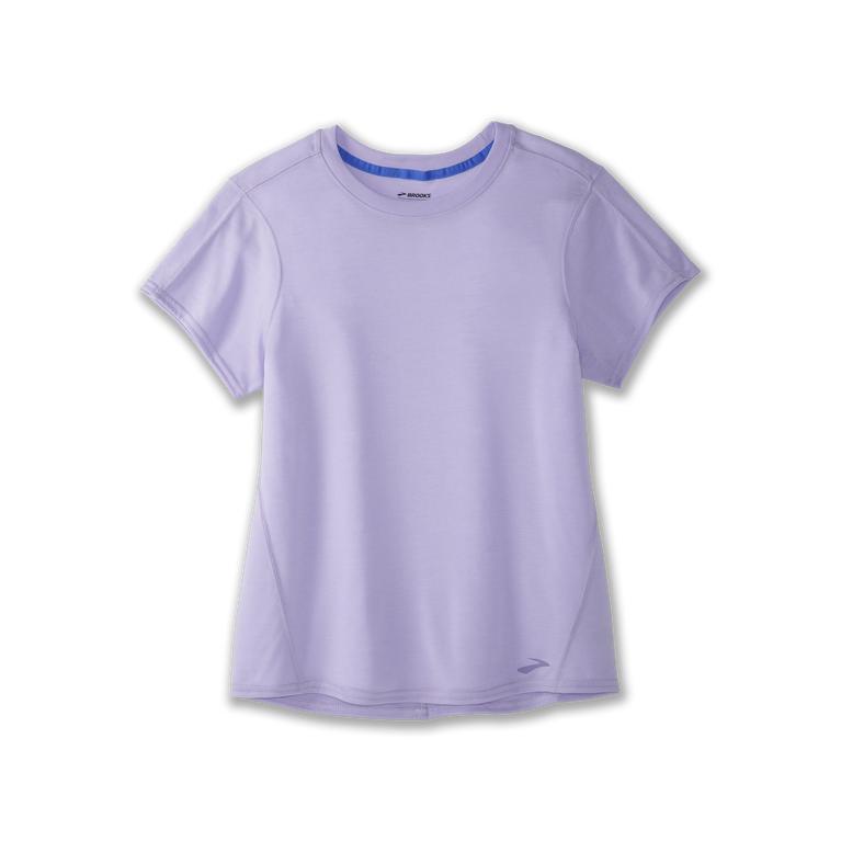 Brooks Distance Short Sleeve Running Shirt - Women's - Heather Violet Dash/Black (97314-TLSV)